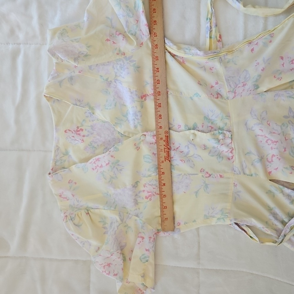 Vintage Style Yellow Floral Puff Sleeve Midi Dress Pastel Tea Party Cottagecore - Picture 6 of 8